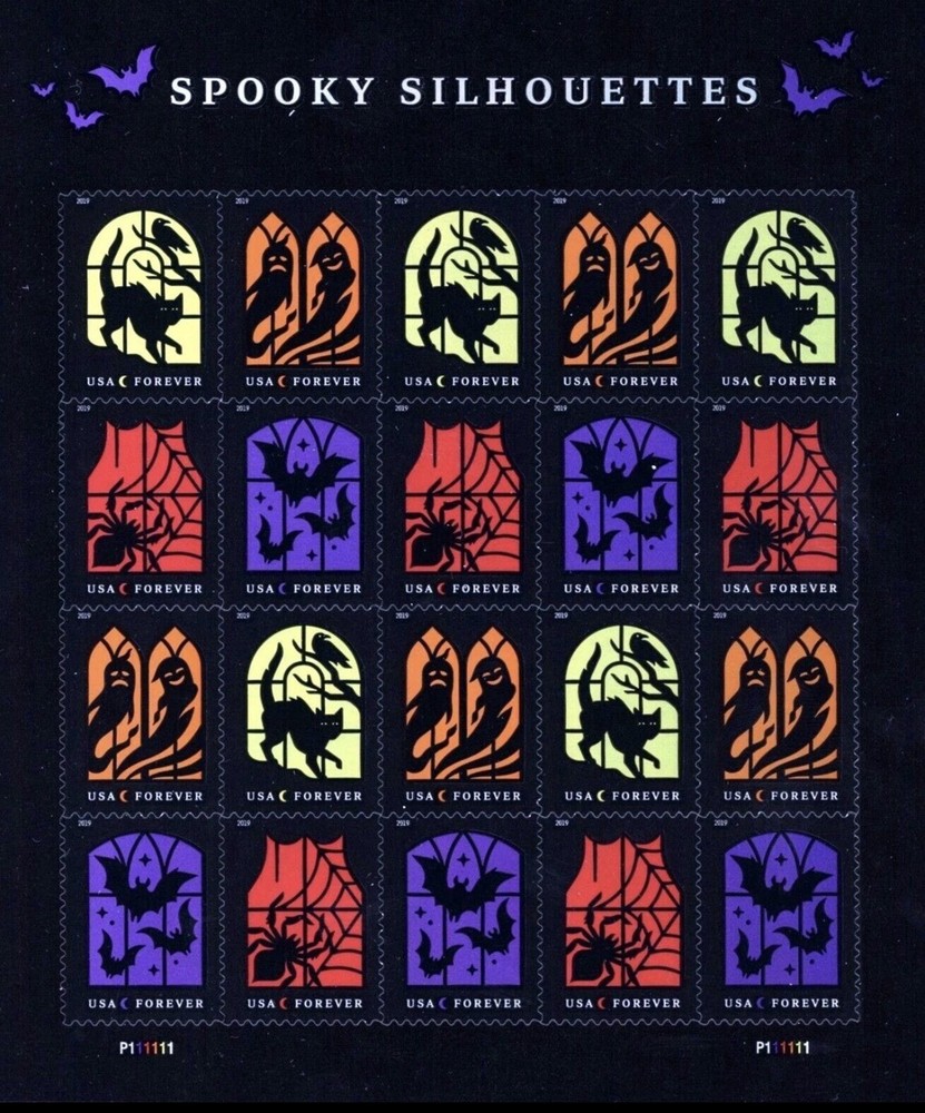 Unused USPS Postage Stamps 2019 “Spooky Silhouettes” Halloween Sheet 20 5420-23