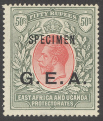 SG 62s Tanganyika 1917-21. G.E.A. 50r carmine & green, overprinted specimen…
