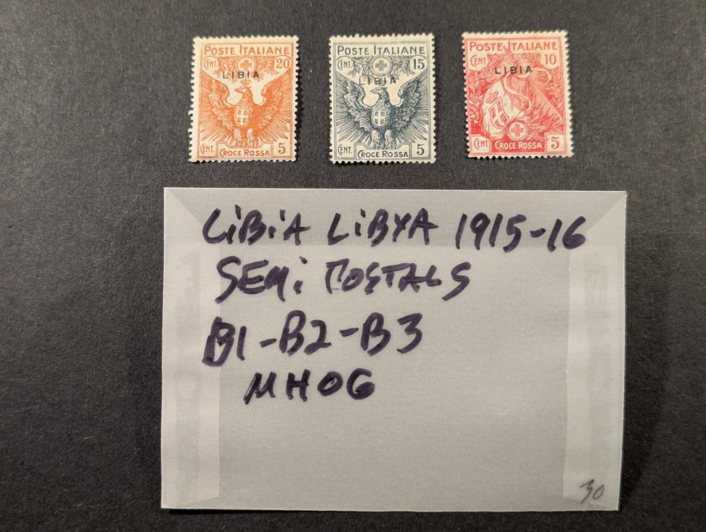 LIBIA LIBYA 1915-16 Semi-Postals Sc# B1, B2, B3 MINT LIGHTLY HINGED ORIGINAL GUM