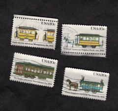 #2059-62 Streetcars Stamps, Used Se-Tenent Set of 4, 20 cent, Off Paper