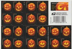 2016 USPS booklet of 20 1st CLASS ounce HALLOWEEN JACK-O-LANTERN LETTER STAMPS
