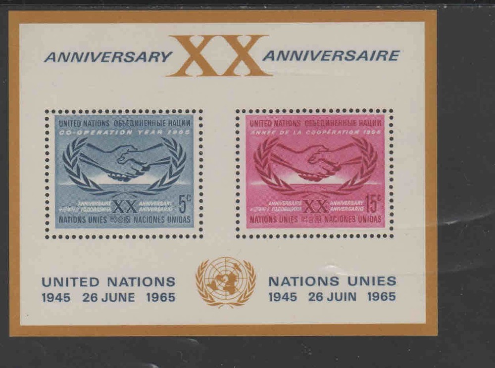 UNITED NATIONS #145 1965 ICU EMBLEM MINT VF NH O.G S/S