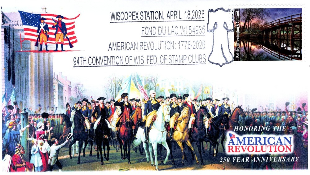 26-153, 2026, America 250th, Event Cover, Pictorial Postmark, WISCOPEX, Fond du