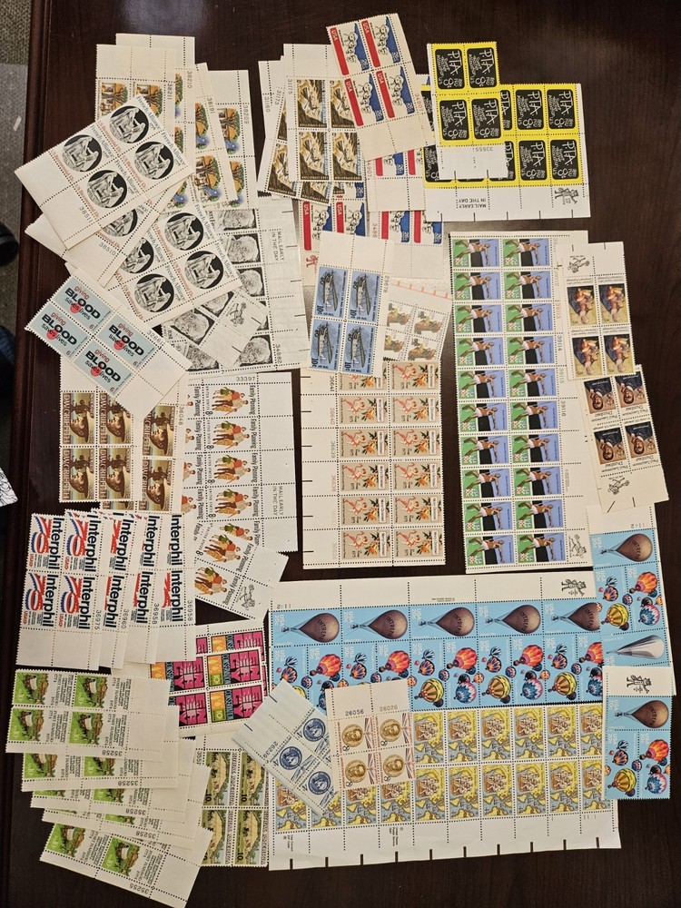 Misc US Postage Stamps Lot In Plate Blocks, Singles & Multiples Mint