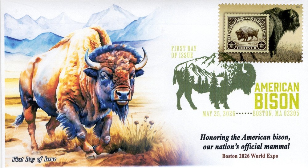 26-221, 2026, American Bison, First Day Cover, Digital Color Postmark, Boston M