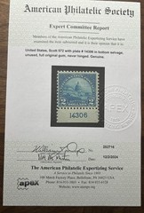 Us scott 572 with plate in bottom selvage MNH original gum APEX certified