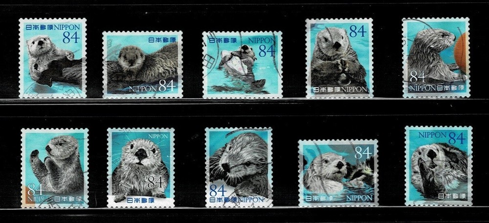 Japan 2022 Sea Life Series No. 6 – Sea Otters 84Y Complete Used Set Sc# 4599 a-j
