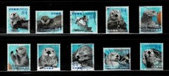 Japan 2022 Sea Life Series No. 6 – Sea Otters 84Y Complete Used Set Sc# 4599 a-j