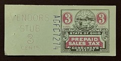 Travelstamps: US State of Ohio 3 Cent Vendor’s Prepaid Sales Tax Stub Mint