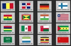 Set of 16 United Nations 22¢ Stamps – Flag Series. Mint Never Hinged-OG (711)