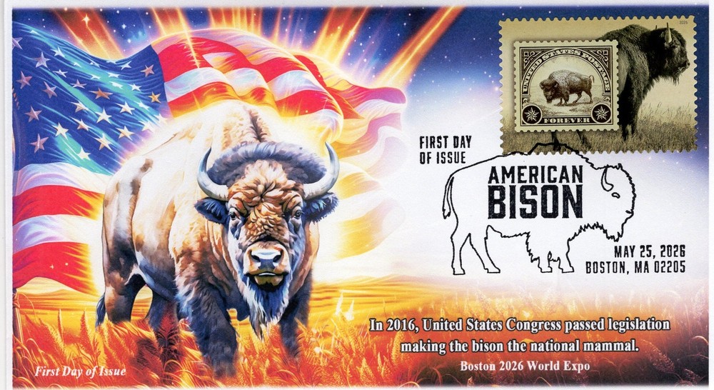 26-223, 2026, American Bison, First Day Cover, Pictorial Postmark, Boston MA,