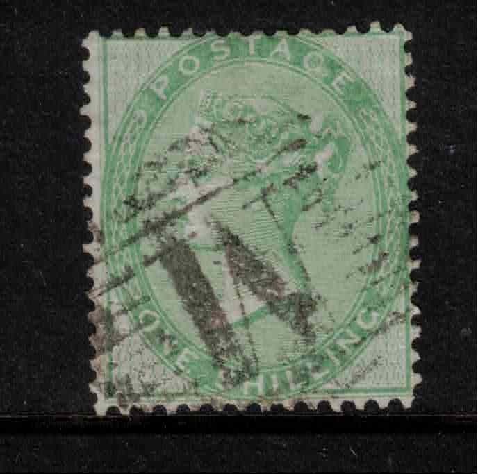 Malta 1856 QV SG72 GB Used Abroad Z22 “M” 1/- green Wmk Emblems