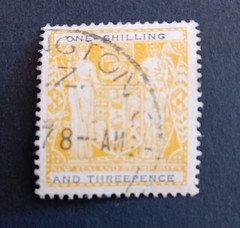 New Zealand 1940 KGVI 1/3 Yellow Brown Fiscal Watermark Upright SG192 Flaw USED