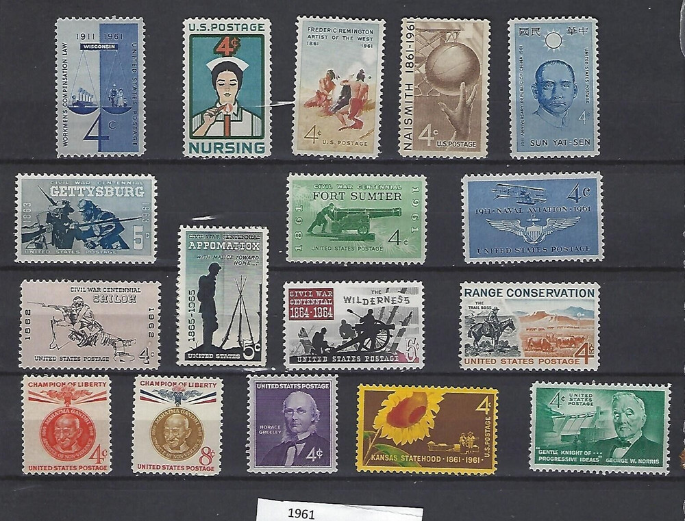 1961 US Commemorative Full Year Set -Mint Never Hinged Stamps #1174-1182
