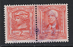 Italy 1940 2L Entrata Pair Used / Wmk Crown Upright – S32100
