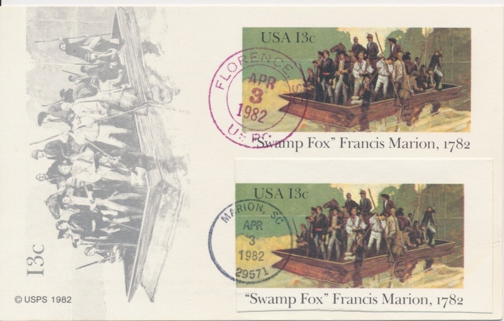#UX94 Swamp Fox Francis Marion Andrews cachet First Day cover Dual cancel combo