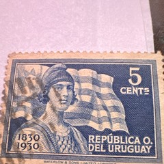 Uruguay 5 Cents Blue Stamp 1931-1940 Flags National Emblems Waterlow & Sons