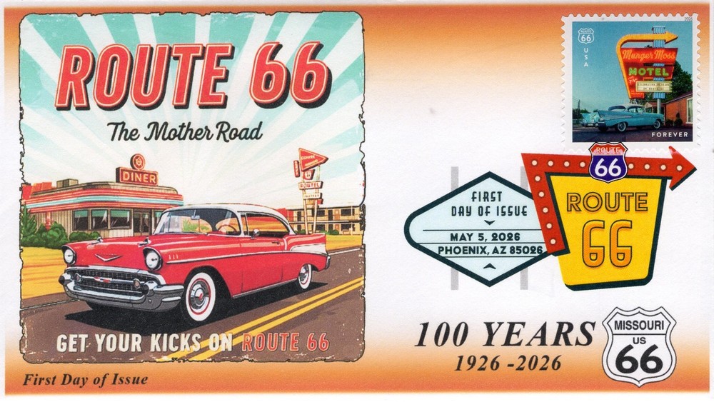 26-163, 2026, Route 66, Complete Set (8 Covers), First Day Cover, Digital Color