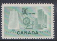 (CAB-255) 1953 Canada stamps 50c green Textiles stamp (JD)