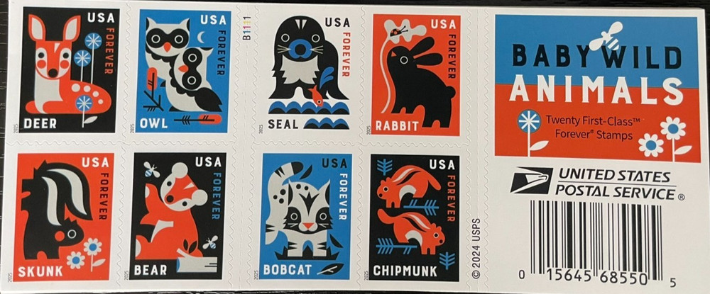2025 Baby Wild Animals Stamps – Booklet of 20 – Forever – MNH