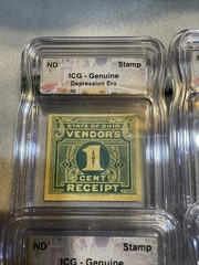4 Pack- 1930s State of Ohio 1c Vendor’s Receipt Prepaid Sales Tax Stamp ICG Slab