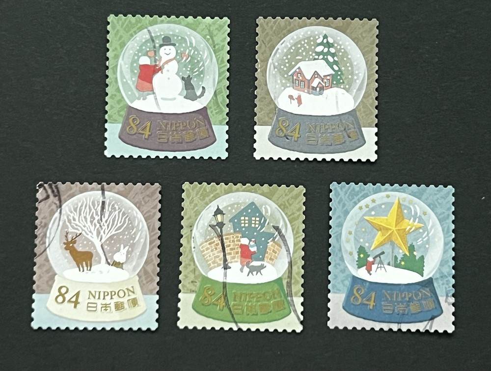 L521 Japan 2022 Winter Greetings 5v 84 Yen Snow Globes Used Stamps +Free Gift
