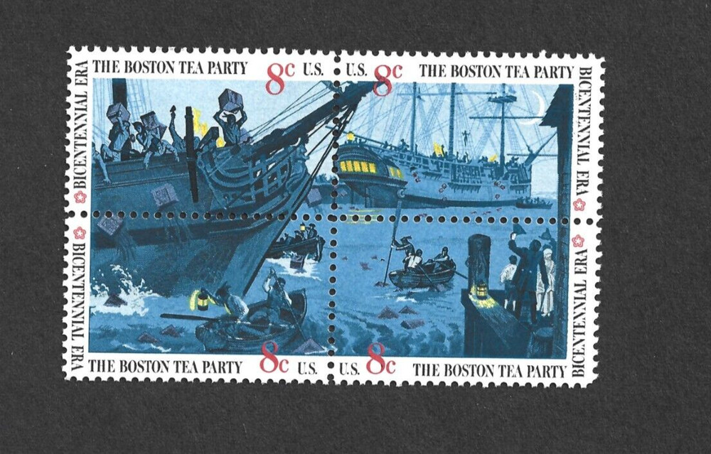 US STAMPS 1480 – 1483 BOSTON TEA PARTY 8 CENT BLUE Block Of 4 MINT NH OG