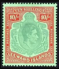 LEEWARD IS. SG113c 1938 KGVI 10/- Dp Green & Dp Vermilion /Green M.Mint c.£100