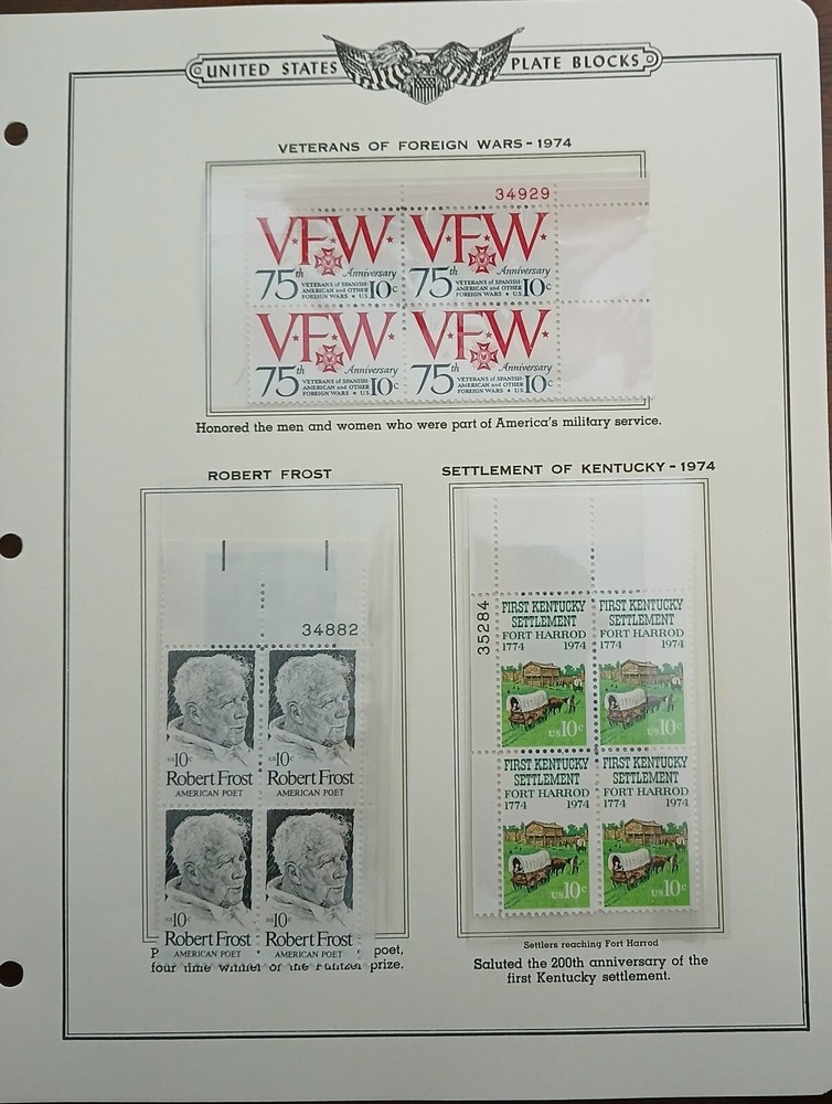 1974 – U.S STAMPS – 3 PLATE BLOCKS – HISTORICAL EVENTS – #249