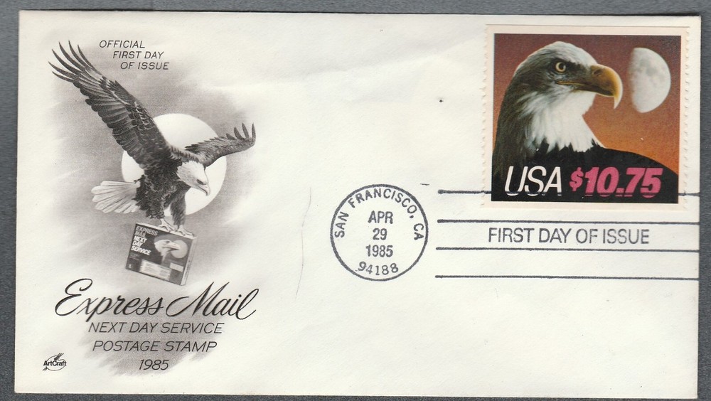 2122 $10.75 EXPRESS MAIL EAGLE FDC – ARTCRAFT A $50.00 VALUE