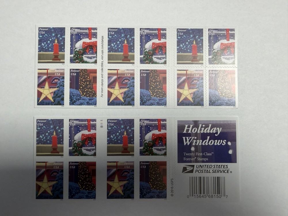 Holiday Windows Forever Stamps – Full Pane of 20 MNH 2016