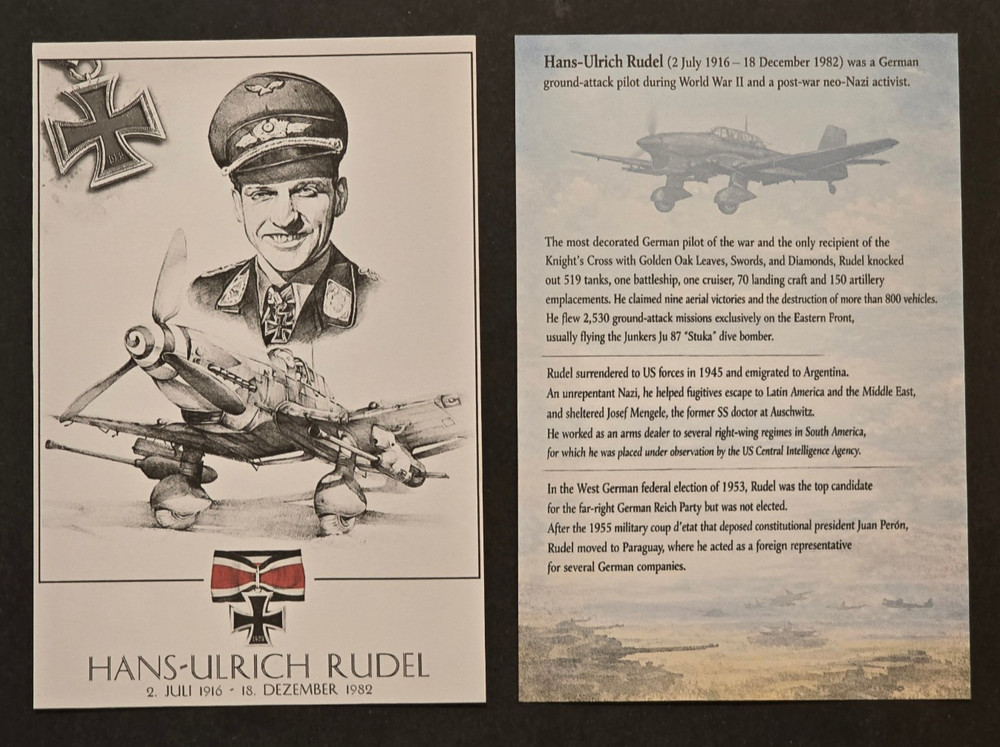 WW2 WWII German Hans Ulrich Udel Commemorative Postcard Memorial Card lot x 2