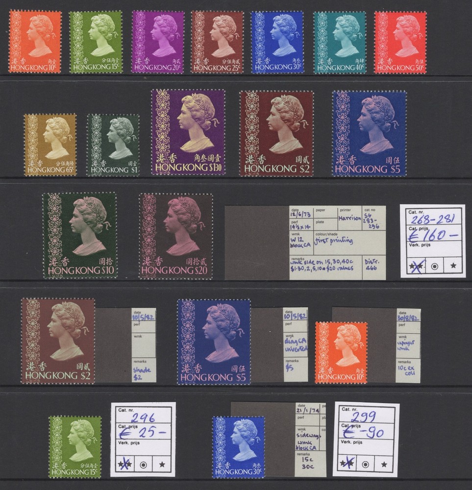 Hong Kong 1973-1981 QEII Definitive (49v_include 7v Unwmk + 3v Upright) MNH rare