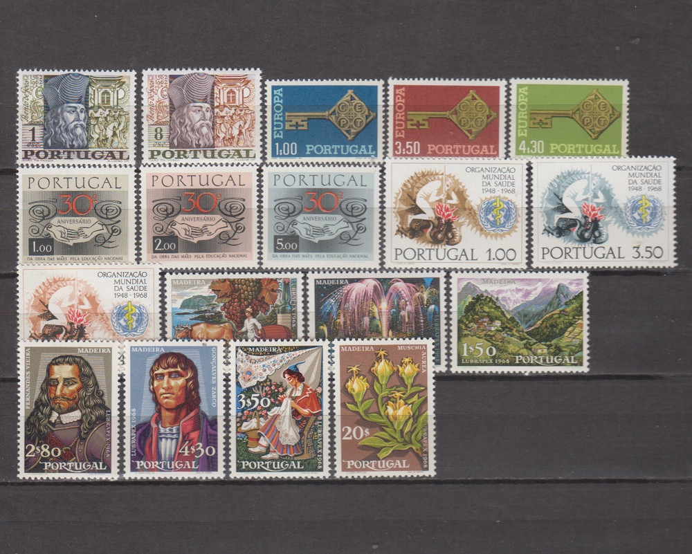PORTUGAL 1968 COMPLETE YEAR SET MINT NEVER HINGED MNH SCOTT 1017 – 1034