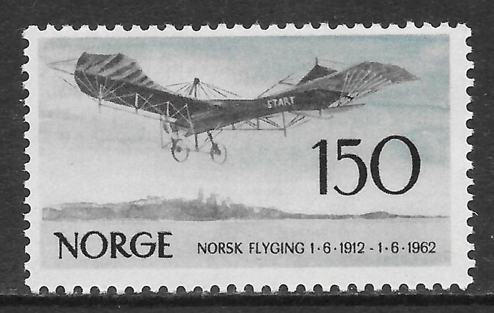NORWAY SCOTT 405 MNH VF – 1962 1.50k MULTI-COLOR ISSUE – NORWEGIAN AVIATION (A)