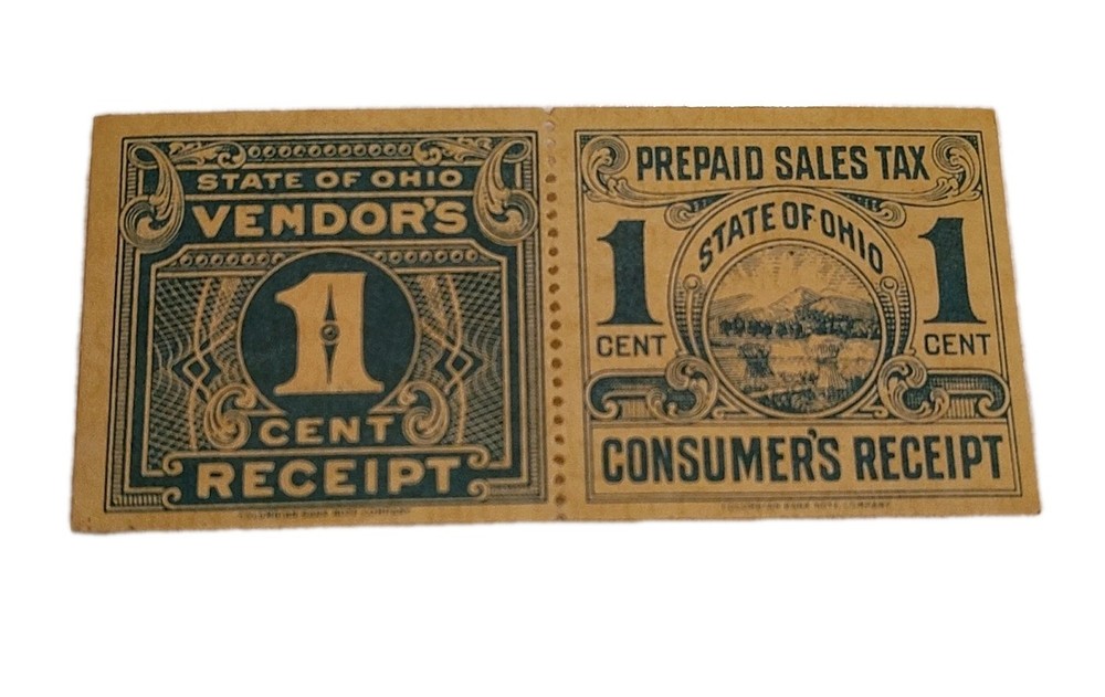 1930’s United States 1 Cent Ohio Vendor’s & Consumer’s Receipt Prepaid Sales Tax