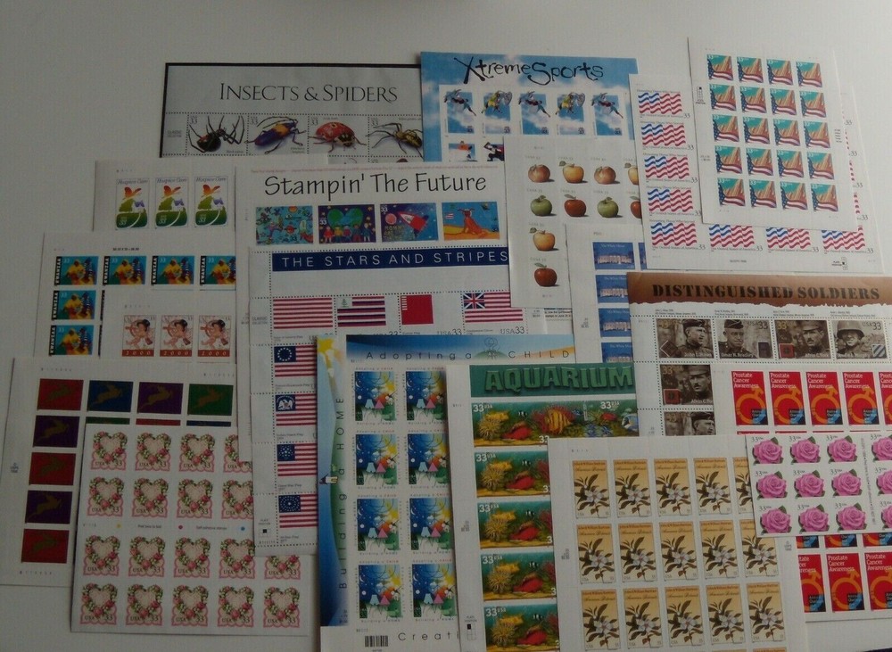 Four (4) Sheets x 20 = 80 Assorted of Mixed Designs of 33¢ US Postage Stamps USA