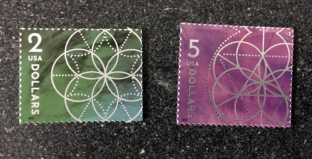 2022USA #5700 5701 $2.00 & 5.00 Floral Geometry – Mint NH Set of 2 Singles