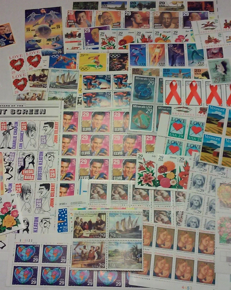 Unused 80 of Multiples, Strips & Singles of 29¢ US Postage Stamps, USA FV $23.20