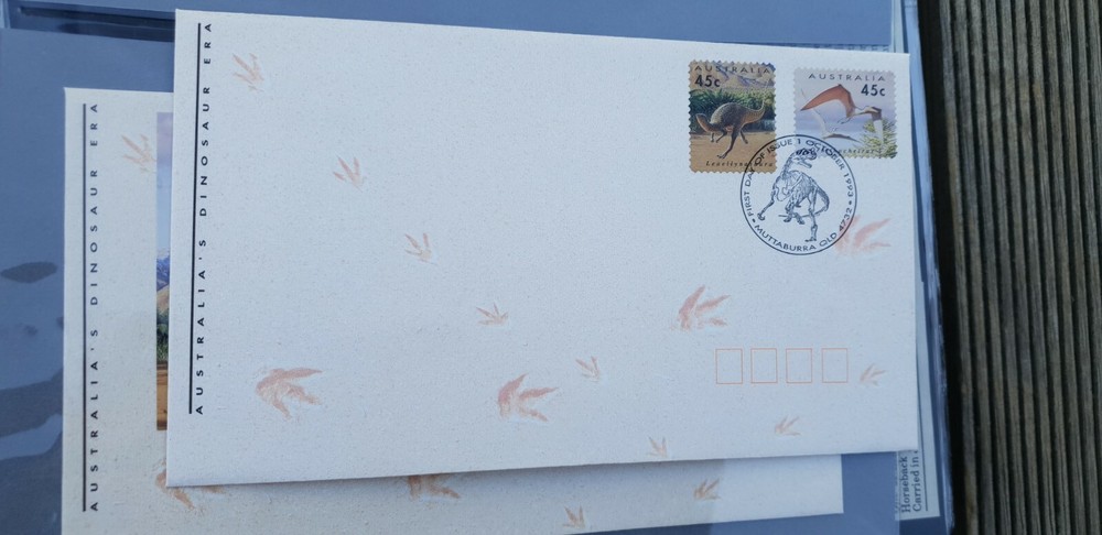 PEEL AND STICK AUST DINOSAURS ERA FDC MUTTABURRA QLD PICT POSTMARK 1993