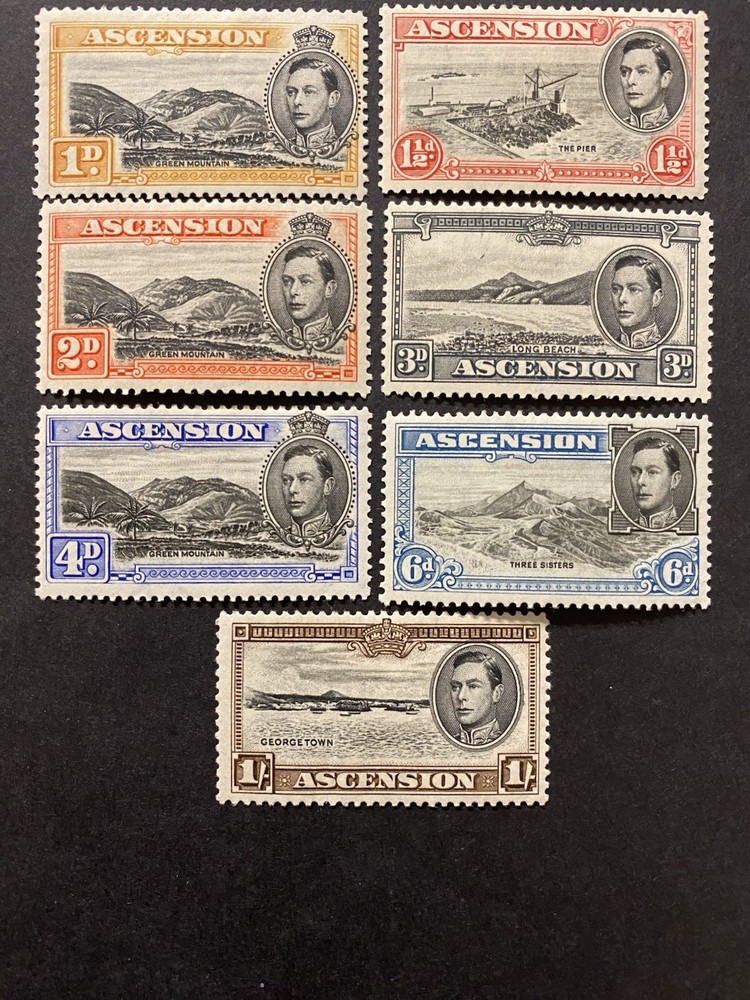 Ascension 1938-53, 7x Stamps Mint Light Hinge Short set + Original gum.