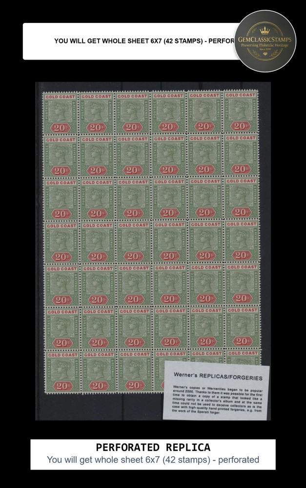 REPLICA of Sheet Gold Coast 1889 20s. green and red