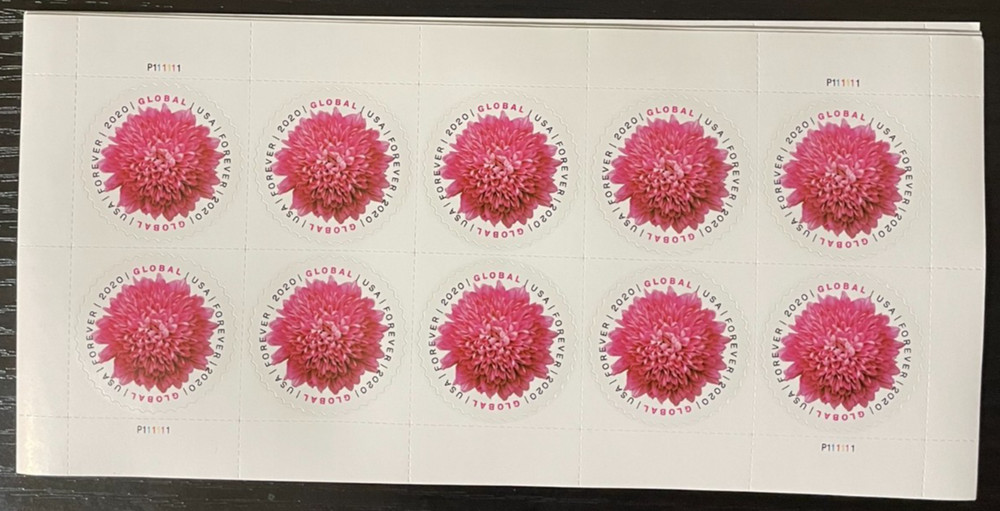 2020 Chrysanthemum Global (International) Stamps Sheet of 10 – Forever – MNH