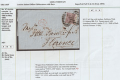 1868 =47=47= DOUBLE UPRIGHT LONDON NUMERAL 6d NATHANIEL COHEN TO FLORENCE ITALY