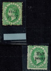 St. Lucia 1876 SG 9 “I IALF” PENNY for HALF PENNY on 6d w/Upright WMK MHR GEM