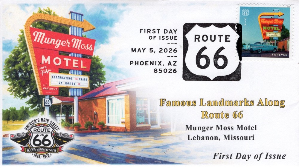 26-181, 2026, Route 66, Complete Set (8 covers), FDC, Pictorial Cancel