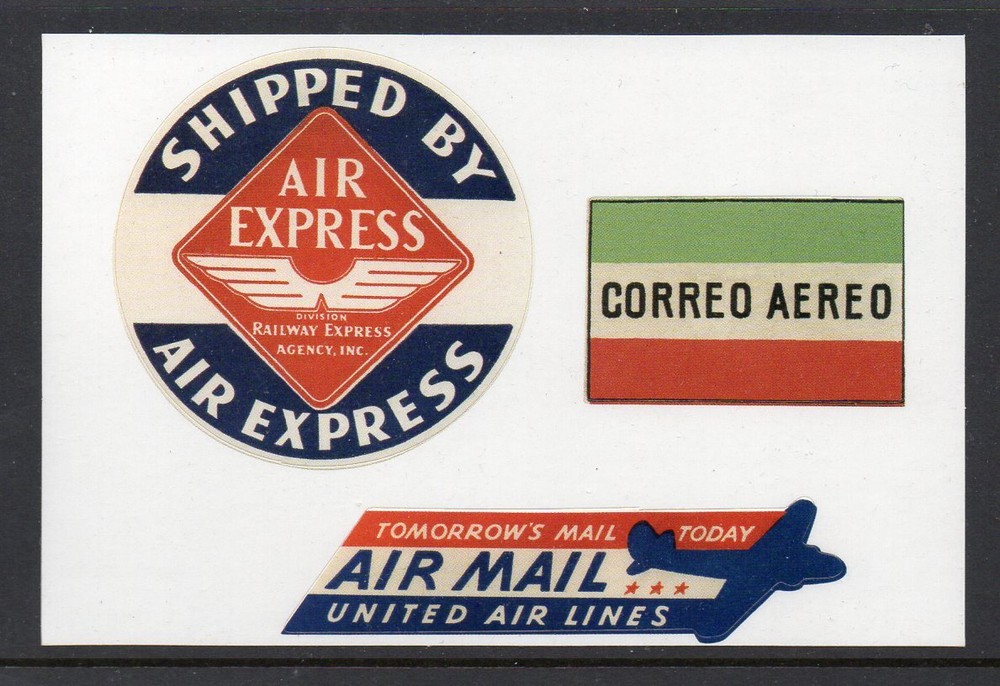 AIRMAIL LABELS OF THE PAST. REPRODUCED AS PEEL AND STICK LABELS. LOOK GREAT!,