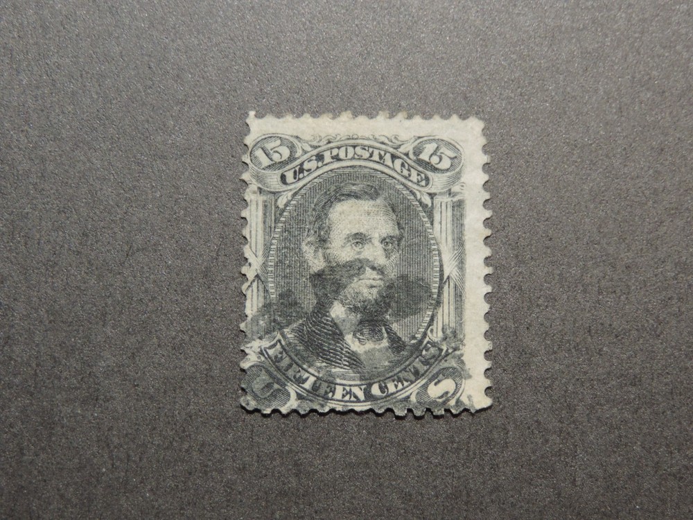 US Stamp Scott No 91 1867 15c Abraham Lincoln, Black, E Grill, Perf 12 VF