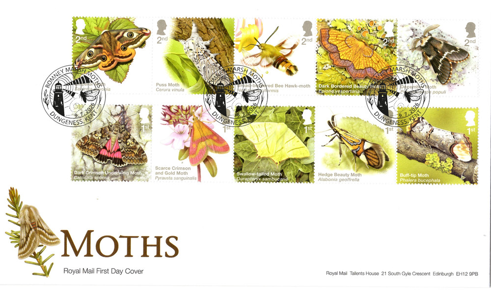 2026 GB MOTHS First Day Cover -Romney Marsh Moths Postmark *NICE* FDC 09.07.26