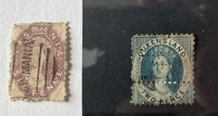 A Set Of Rare Early Australian Victoria Stamps X2 Charon Head Design Tasmania